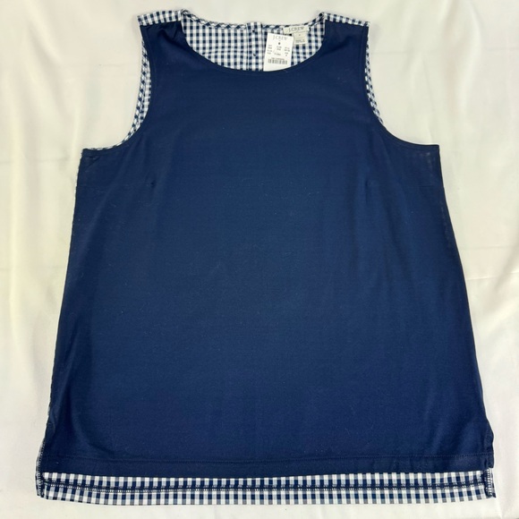 NEW J. Crew cotton contrast terry gingham navy blue shell tank top size small - Picture 6 of 10